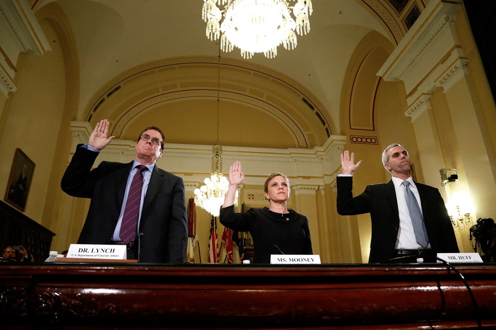 Lynch, Mooney and Huff are sworn in to testify before a House Veterans' Affairs Committee hearing on the Phoenix VA Health Care System wait list, on Capitol Hill in Washington