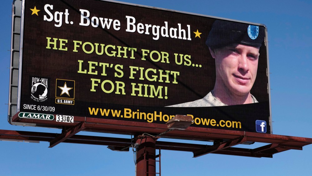 A billboard calling for the release of U.S. Army Sergeant Bowe Bergdahl near Spokane, Washington, February 25, 2014.