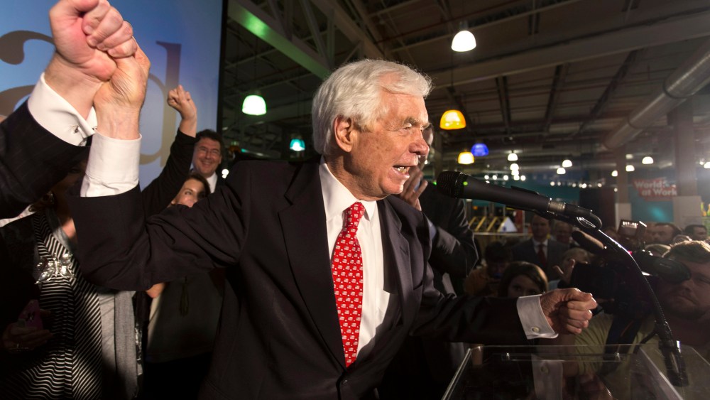 U.S. Senator Thad Cochran addresses supporters during an election night celebration in Jackson, Mississippi
