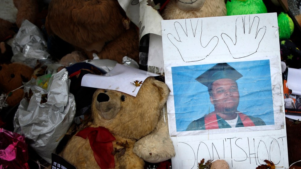 A memorial set up for Michael Brown is seen in Ferguson, Mo. on Oct. 10, 2014. (Jim Young/Reuters)
