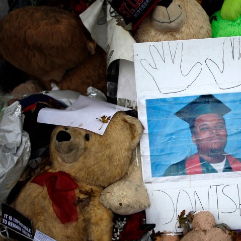 A memorial set up for Michael Brown is seen in Ferguson, Mo., on Oct. 10, 2014. (Photo by Jim Young/Reuters)