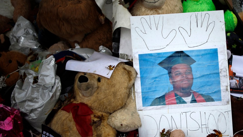 A memorial set up for Michael Brown is seen in Ferguson, Mo., on Oct. 10, 2014. (Photo by Jim Young/Reuters)