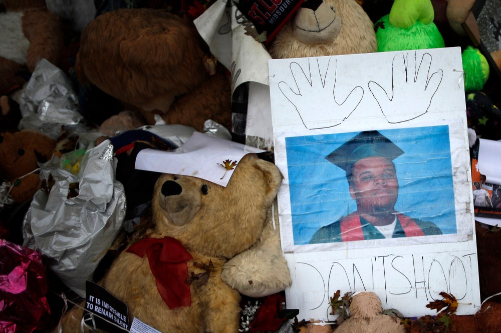 A memorial set up for Michael Brown is seen in Ferguson, Mo., on Oct. 10, 2014. (Photo by Jim Young/Reuters)