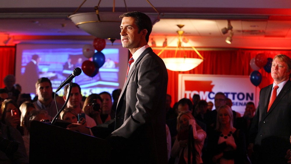 Republican Tom Cotton speaks after the results of the midterm elections in North Little Rock, Arkansas, on Nov. 4, 2014. (Photo by Jacob Slaton/Reuters)