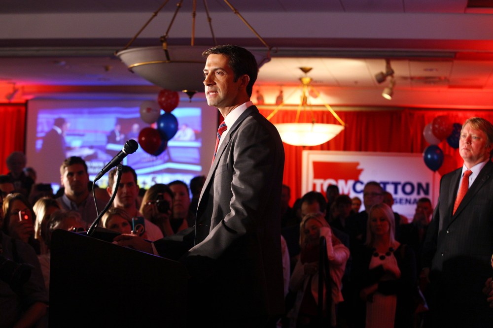 Republican Tom Cotton speaks after the results of the midterm elections in North Little Rock, Arkansas, on Nov. 4, 2014. (Photo by Jacob Slaton/Reuters)