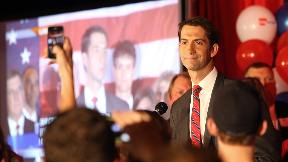 Republican Tom Cotton speaks after the results of the midterm elections in North Little Rock, Ark., Nov. 4, 2014. (Photo by Jacob Slaton/Reuters)