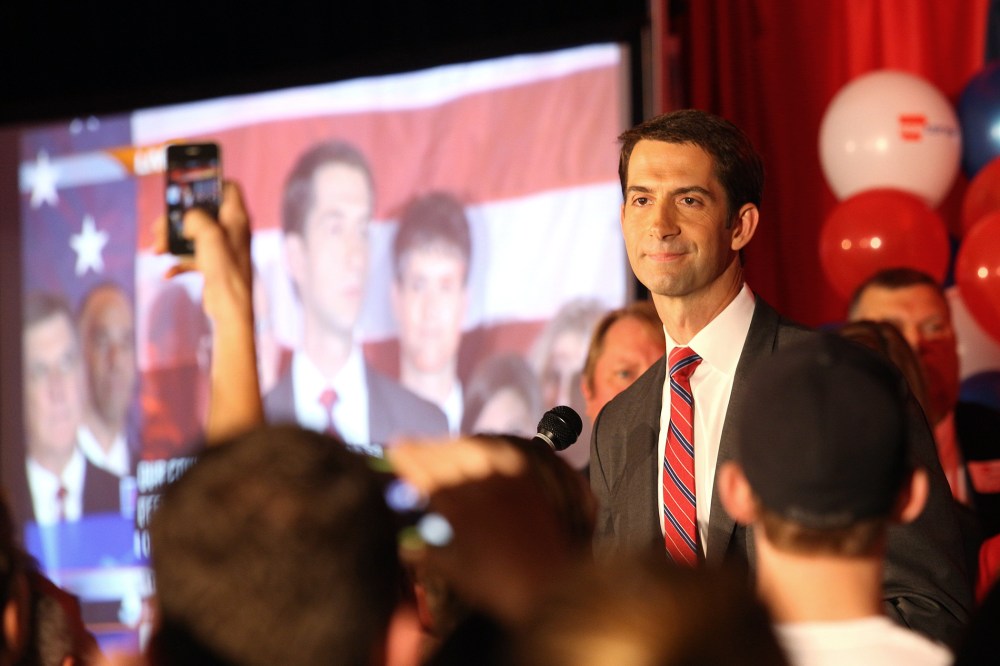 Republican Tom Cotton speaks after the results of the midterm elections in North Little Rock, Ark., Nov. 4, 2014. (Photo by Jacob Slaton/Reuters)