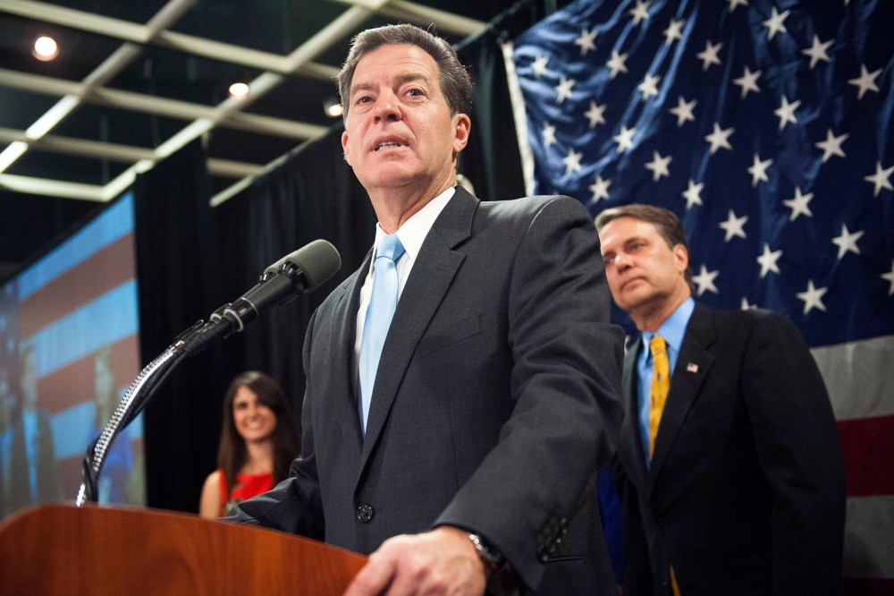 Republican Kansas Governor Sam Brownback speaks to supporters in Topeka, Kansas, on Nov. 4, 2014. (Photo by Mark Kauzlarich/Reuters)