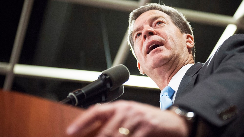 Republican Kansas Governor Sam Brownback speaks to supporters after winning re-election in the U.S. midterm elections in Topeka, Kansas, Nov. 4, 2014. (Photo by Mark Kauzlarich/Reuters)