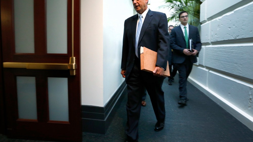 Boehner arrives for a House Republican caucus meeting at the U.S. Capitol in Washington