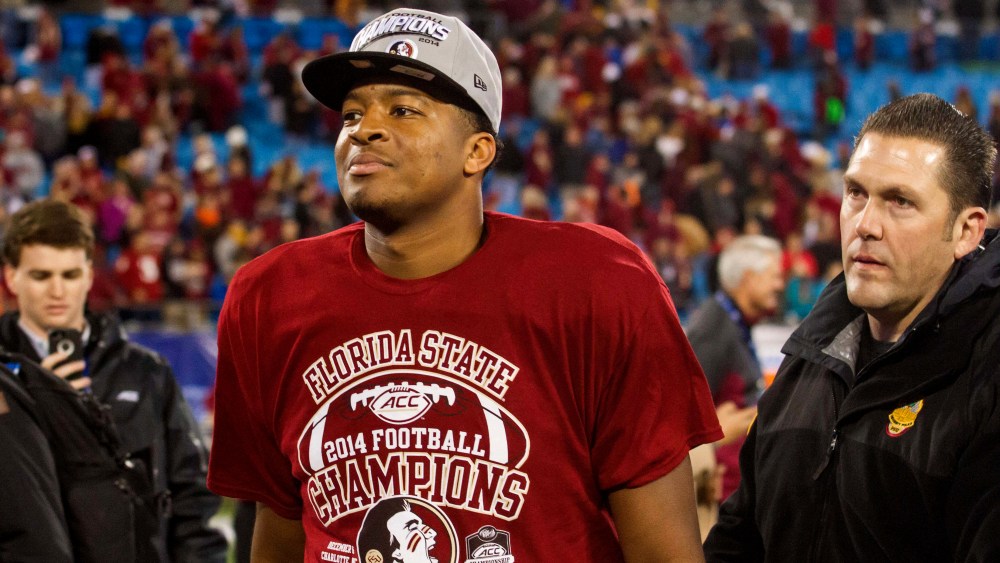 Florida State Seminoles quarterback Jameis Winston (5) walks off the field after defeating the Georgia Tech Yellow Jackets at Bank of America Stadium. FSU defeated Georgia Tech 37-35. (Photo by Jeremy Brevard/USA Today via Reuters)