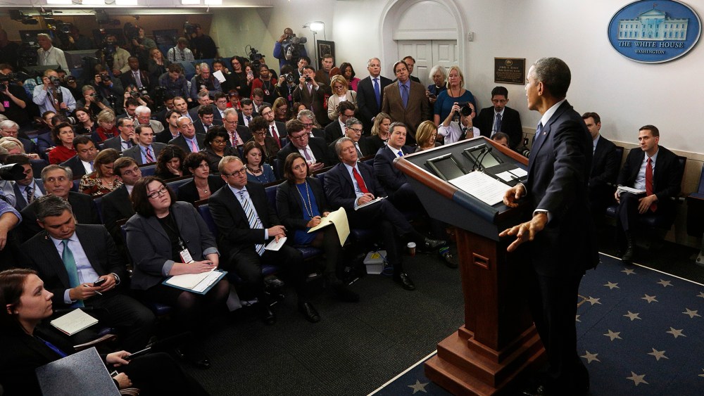 President Barack Obama responds to a question at his end of the year press conference in the briefing room of the White House in Washington, D.C. on Dec. 19, 2014. (Photo by Kevin Lamarque/Reuters)