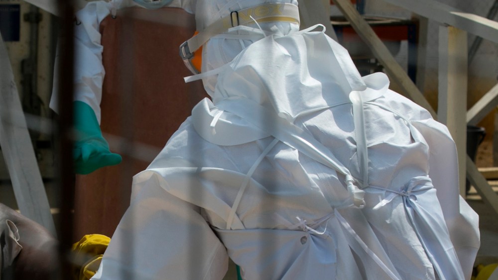 A healthcare worker at an Ebola treatment center outside Freetown, Sierra Leone on Dec. 22, 2014.