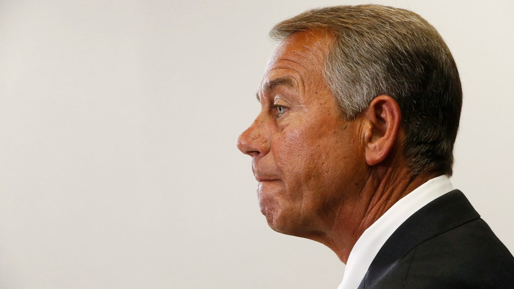 U.S. House Speaker John Boehner (R-Ohio) pauses during remarks to reporters at a news conference following a Republican caucus meeting at the U.S. Capitol in Washington, D.C. on Jan. 7, 2015. (Photo by Jonathan Ernst/Reuters)