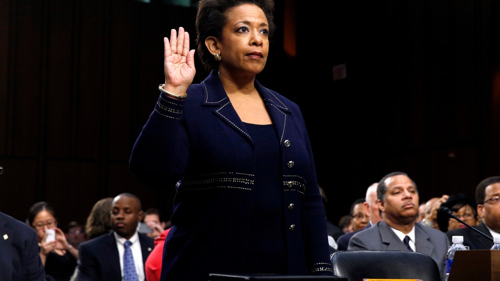 Loretta Lynch is sworn in to testify before a Senate Judiciary Committee confirmation hearing on her nomination to be U.S. attorney general on Capitol Hill in Washington, D.C., on Jan. 28, 2015. (Photo by Kevin Lamarque/Reuters)
