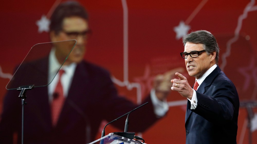 Former Texas Governor Rick Perry speaks at the Conservative Political Action Conference (CPAC) at National Harbor, Md., Feb. 27, 2015. (Photo by Kevin Lamarque/Reuters)