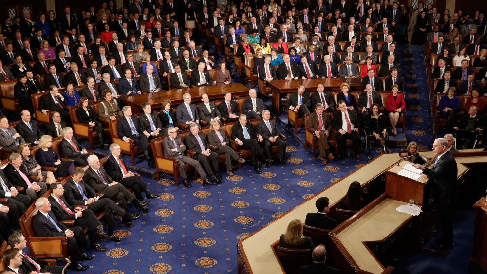 Israeli Prime Minister Benjamin Netanyahu (R) addresses a joint meeting of Congress in the House Chamber on Capitol Hill in Washington, D.C., March 3, 2015. (Photo by Joshua Roberts/Reuters)