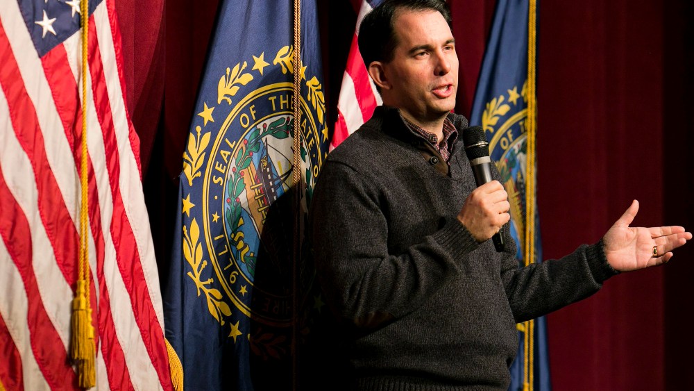 Governor Scott Walker (R-WS) speaks to Republican organizing meeting in Concord, N.H., March 14, 2015. (Photo by Dominick Reuter/Reuters)