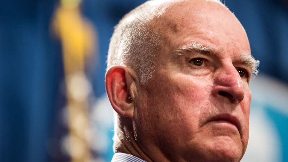 California Governor Jerry Brown during a news conference at the State Capitol in Sacramento, Calif. March 19, 2015, to announce a $1 billion emergency legislative package to deal with the state's drought. (Photo by Max Whittaker/Reuters)