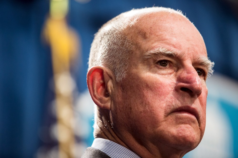 California Governor Jerry Brown during a news conference at the State Capitol in Sacramento, Calif. March 19, 2015, to announce a $1 billion emergency legislative package to deal with the state's drought. (Photo by Max Whittaker/Reuters)