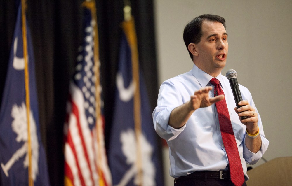 Scott Walker speaks to supporters at a barbeque in Greenville, SC, March 19, 2015. (Photo by Jason Miczek/Reuters)