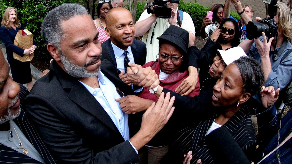 Anthony Ray Hinton is greeted by family outside the Jefferson County Jail in Birmingham, Ala. April 3, 2015. (Photo by Marvin Gentry/Reuters)