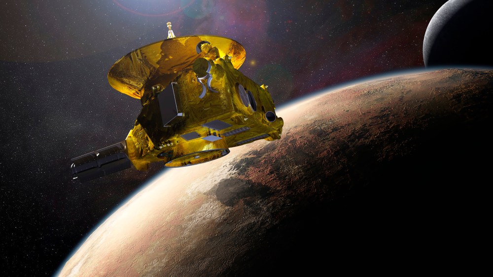 An artist's impression of NASA's New Horizons spacecraft encountering Pluto and its largest moon, Charon, is seen in this NASA image from July 2015. (Photo by NASA/Reuters)