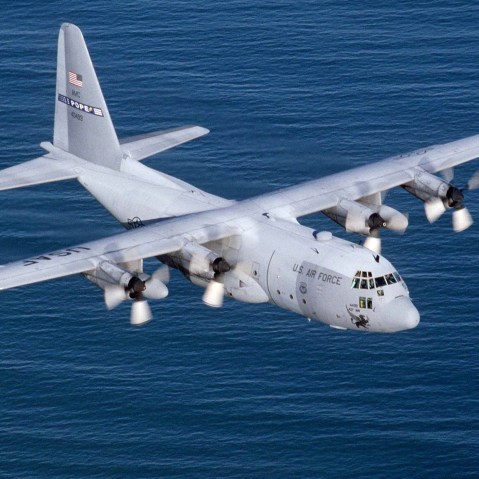 The U.S. Air Force on Dec. 14, 2004 said it has begun flying C-130s to transport cargo above the most dangerous routes in Iraq to ease pressure on truck convoys increasingly targeted by insurgents. (Photo by Sgt. Howard Blair/Reuters)