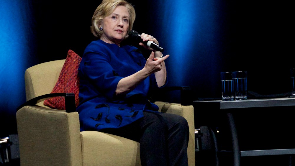 Hillary Clinton speaks to members of the World Affairs Council in Portland, Oregon, April 8, 2014.