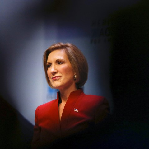 U.S. Republican presidential candidate and former CEO Carly Fiorina pauses while speaking during the Heritage Action for America presidential candidate forum in Greenville, S.C. on Sept. 18, 2015. (Photo by Chris Keane/Reuters)