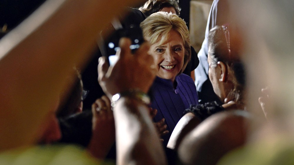 Democratic U.S. presidential candidate Hillary Clinton greets supporters after speaking at a campaign rally at the Springs Preserve in Las Vegas, Nev., Oct. 14, 2015. (Photo by David Becker/Reuters)