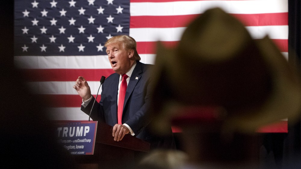 Republican presidential candidate Donald Trump speaks during a campaign rally at Burlington Memorial Auditorium in Burlington, Iowa, Oct. 21, 2015. (Photo by Scott Morgan/Reuters)