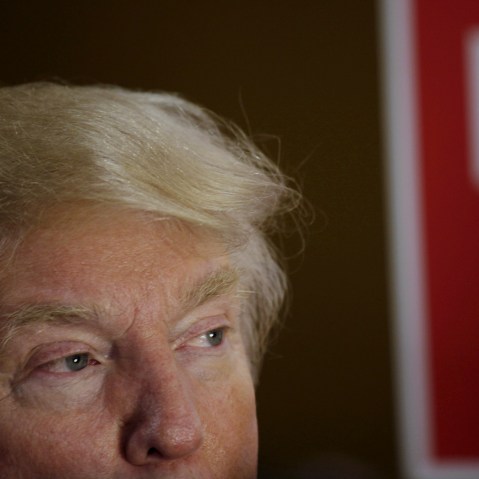 Republican Presidential candidates Donald Trump takes interviews in the spin room after the debate held by Fox Business Network for the top 2016 U.S. Republican candidates in Milwaukee, Wis., Nov. 10, 2015. (Photo by Darren Hauck/Reuters)