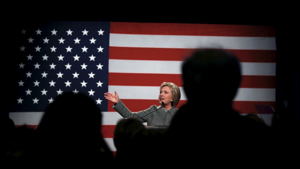 U.S. Democratic presidential candidate Hillary Clinton speaks at the Michigan Democratic Party meeting in Detroit, Mich., March 5, 2016. (Photo by Carlos Barria/Reuters)