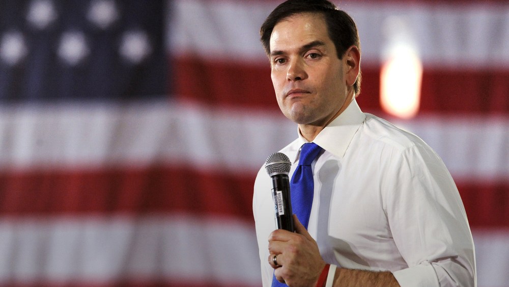 Republican presidential candidate Senator Marco Rubio addresses supporters during a campaign rally inside an aviation hangar in Sarasota, Fla., March 8, 2016. (Photo by Steve Nesius/Reuters)