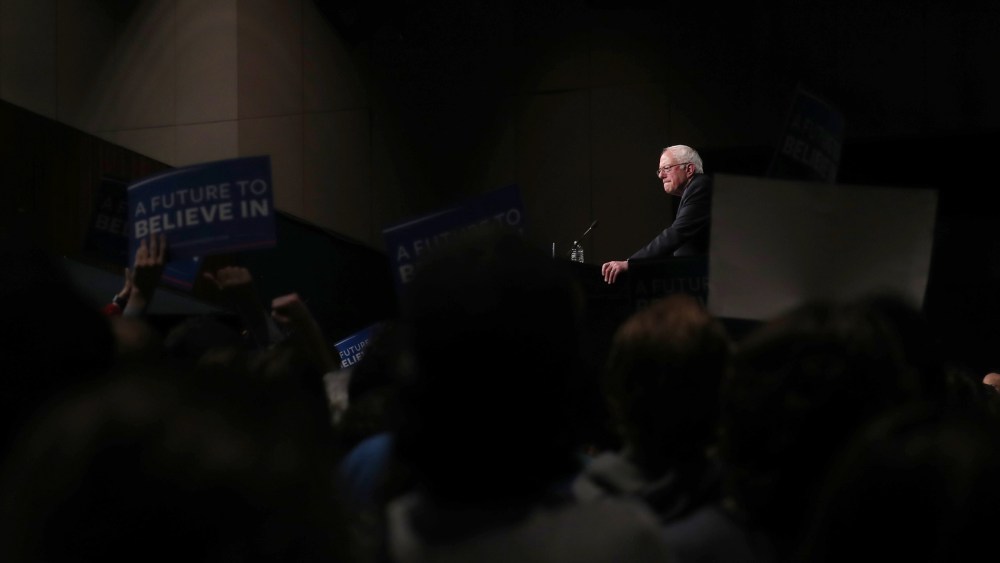 Democratic presidential candidate Senator Bernie Sanders speaks to supporters on the night of the Michigan, Mississippi and other primaries at his campaign rally in Miami, Fla., March 8, 2016. (Photo by Carlo Allegri/Reuters)