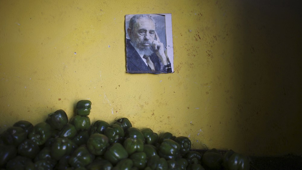 A photograph of Cuba's former President Fidel Castro decorates a wall inside a state-run market in Havana, March 8, 2016. (Photo by Alexandre Meneghini/Reuters)