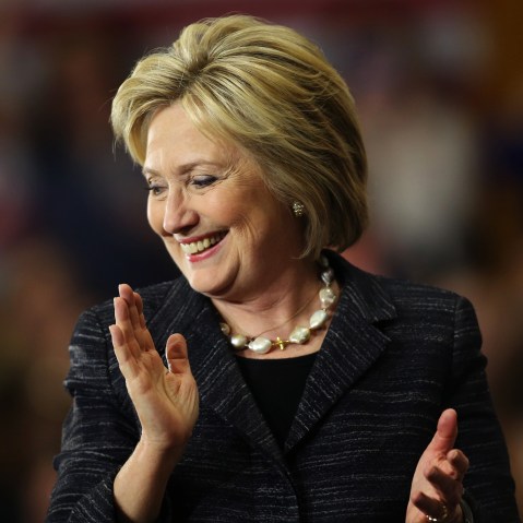 Democratic presidential candidate Hillary Clinton claps as she speaks to supporters about primary voting results in Michigan and other states, at her campaign rally in Cleveland, Ohio, March 8, 2016. (Photo by Aaron Josefczyk/Reuters)