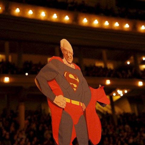 A cardboard cutout of Democratic presidential candidate Bernie Sanders at a rally at the Auditorium Theatre of Roosevelt University in Chicago, Ill., March 14, 2016.