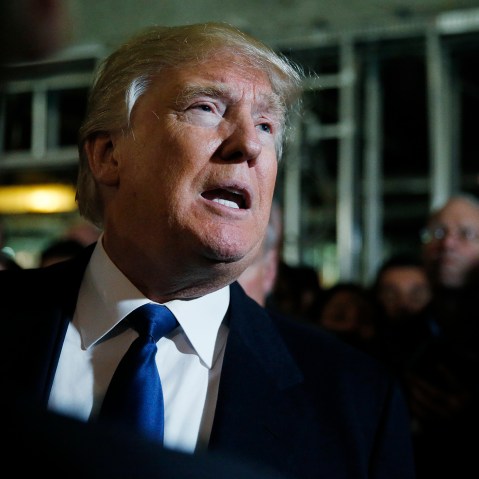 Republican presidential candidate Donald Trump speaks to reporters as he leads the news media at the Trump International Hotel at the Old Post Office Building in Washington, March 21, 2016. (Photo by Jim Bourg/Reuters)