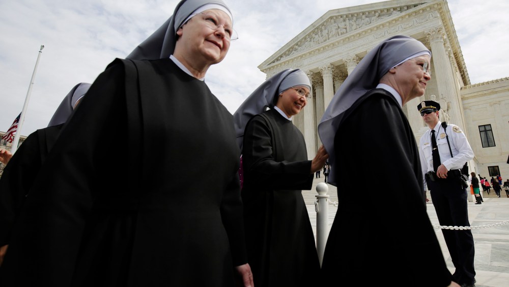 Nuns with Little Sisters of the Poor depart after Zubik v. Burwell was heard by the U.S. Supreme Court in Washington March 23, 2016. (Photo by Joshua Roberts/Reuters)