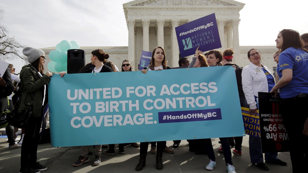 Supporters of contraception rally before Zubik v. Burwell is heard by the U.S. Supreme Court in Washington March 23, 2016. (Photo by Joshua Roberts/Reuters)