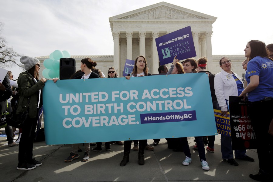 Supporters of contraception rally before Zubik v. Burwell is heard by the U.S. Supreme Court in Washington March 23, 2016. (Photo by Joshua Roberts/Reuters)