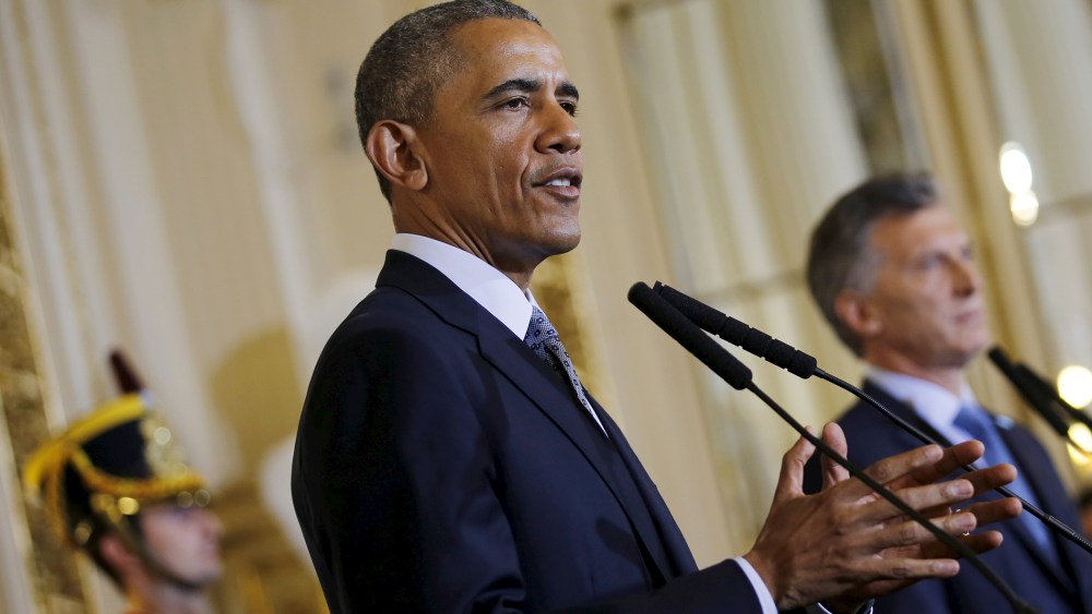 U.S. President Barack Obama attends a news conference at the Casa Rosada government house in Buenos Aires on March 23, 2016. (Photo by Carlos Barria/Reuters)