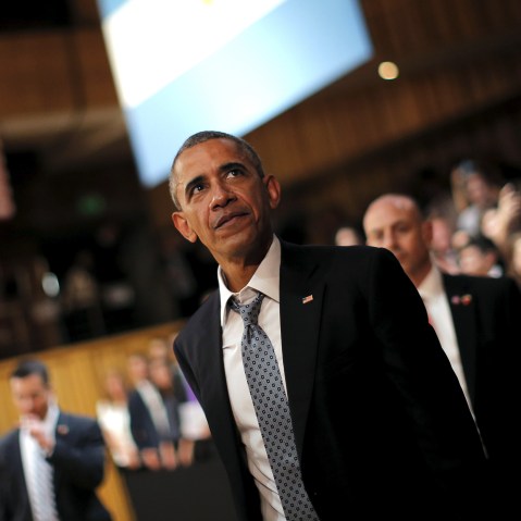 President Barack Obama leaves a town hall meeting with entrepreneurs as part of Obama's two-day visit to Argentina, in Buenos Aires, March 23, 2016. (Photo by Carlos Barria/Reuters)