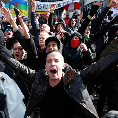 Right-wing demonstrators protest against terrorism in front of the old stock exchange in Brussels, Belgium, March 27. 2016. (Photo by Yves Herman/Reuters)