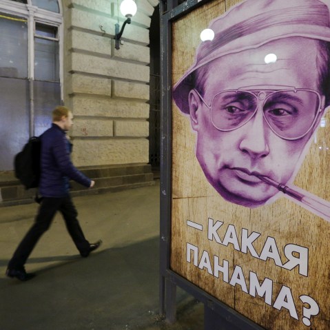"Which Panama?" reads a poster at a bus stop in Moscow, Russia, April 6, 2016. In Russian "panama" also means a bucket hat. (Photo by Sergei Karpukhin/Reuters)