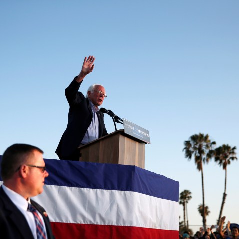 Democratic presidential candidate Bernie Sanders speaks in Santa Monica, Calif., U.S., May 23, 2016. (Photo by Lucy Nicholson/Reuters)