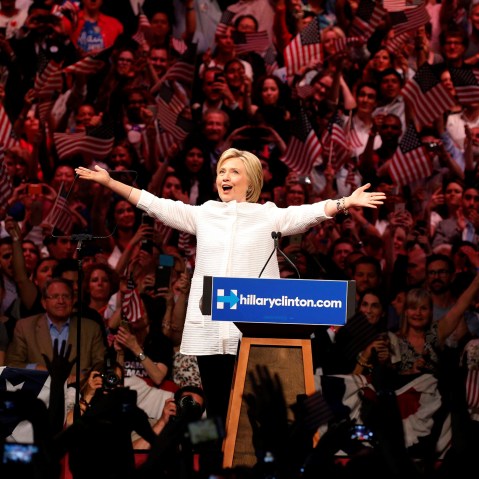 Democratic U.S. presidential candidate Hillary Clinton arrives to speak during her California primary night rally held in the Brooklyn borough of New York, U.S., June 7, 2016. (Photo by Lucas Jackson/Reuters)