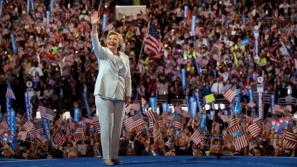 Democratic presidential nominee Hillary Clinton waves as she arrives at the fourth and final night at the Democratic National Convention in Philadelphia, Pa., July 28, 2016. (Photo by Brian Snyder/Reuters)